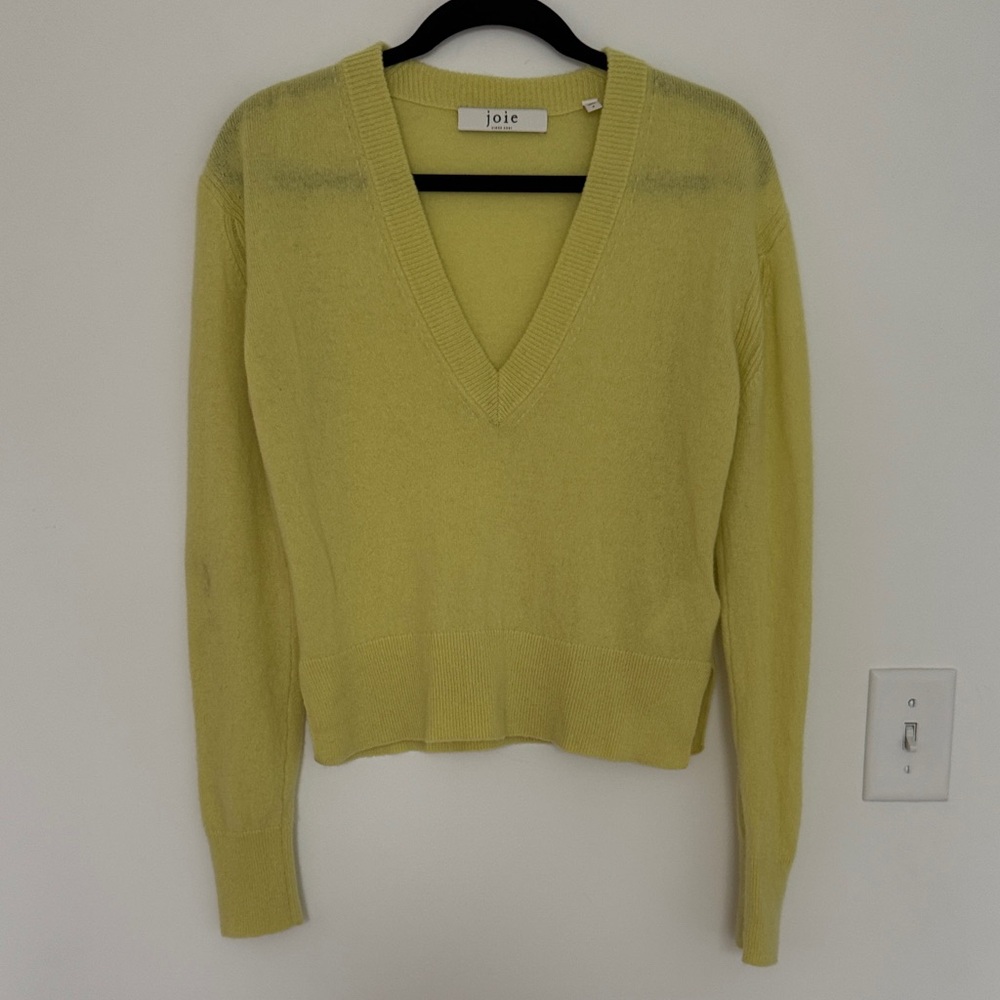 Joie 100% Cashmere V-Neck Sweater, Yellow - Size S